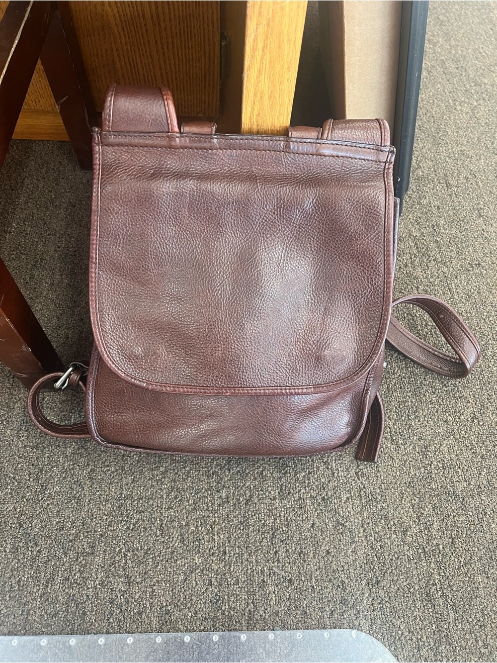 Portland Leather Dark Brown Pebbled Leather Backpack Crossbody